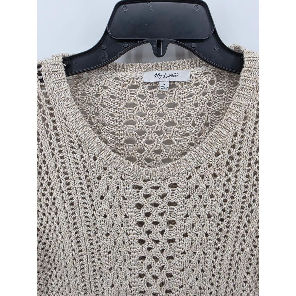 Madewell Open Stitch Crochet Crewneck Pullover Sweater Cream Tan Womens Medium - Picture 2 of 6